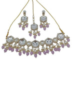 Jewel City Elegant Kundan-Style Purple and White Necklace, Earrings, and Tikka Set