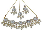 Jewel City Elegant Kundan-Style White and White Necklace, Earrings, and Tikka Set