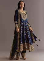 Teeya Creation Blue Color Chinnon Silk Embroidery Work Gown - Distacart