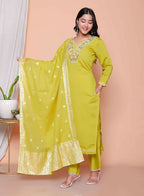 Miravan Womens Muslin Yellow Kurta And Palazzo With Dupatta Set - Distacart