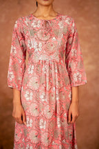 Joban Fashion Pink Floral Hand Block Printed Cotton Kurta Pant Set - Distacart