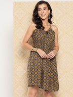 Yufta Abstract Printed Shoulder Straps A-Line Dress - Distacart