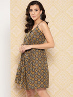 Yufta Abstract Printed Shoulder Straps A-Line Dress - Distacart