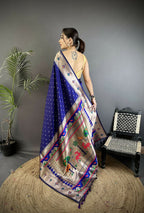 Joban Fashion Royal Blue Peacock & Floral Motifs Soft Lichi Silk Kanchipuram Saree - Distacart