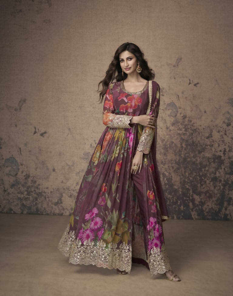 Vastranavya Georgette Digital Print With Sequence Embroidery Stitch Work Side Slit Abaya Style Suit