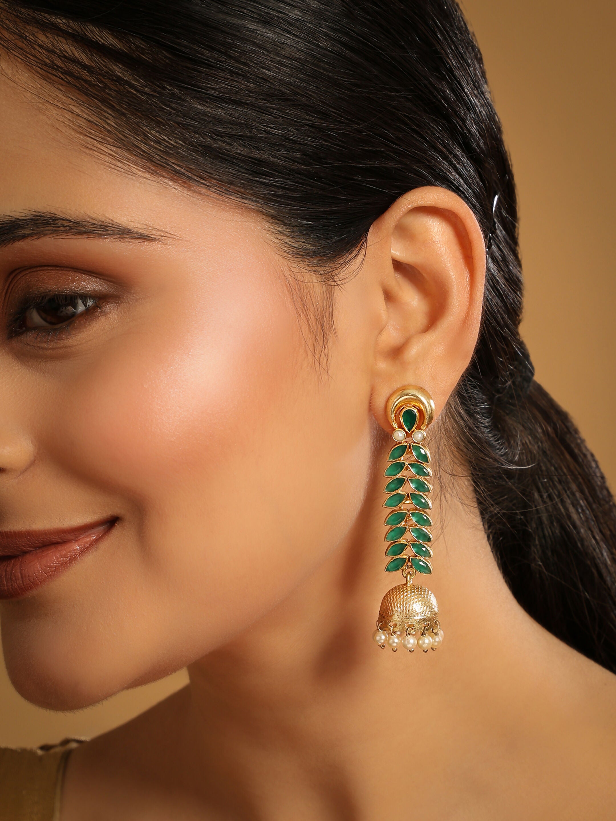 Nuyug 22K Gold Plated Green Fern Earrings - Distacart