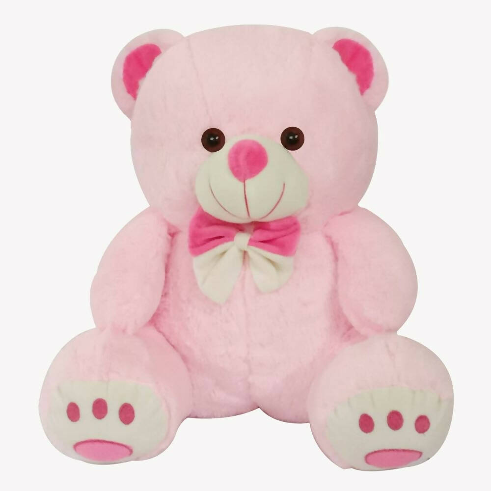 Webby Plush Cute Sitting Teddy Bear Soft Toys With Neck Bow And Foot Print, Pink