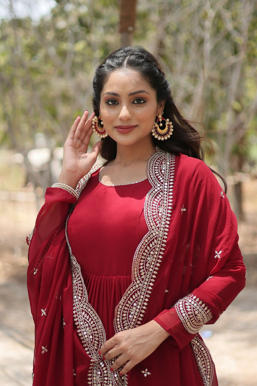 Joban Fashion Maroon Georgette Sequence Embroidery Work Kurta Set - Distacart