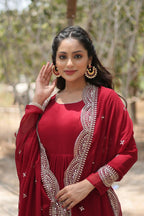 Joban Fashion Maroon Georgette Sequence Embroidery Work Kurta Set - Distacart