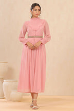 Juniper Women Pink Chiffon Woven Design Flared Dress - Distacart