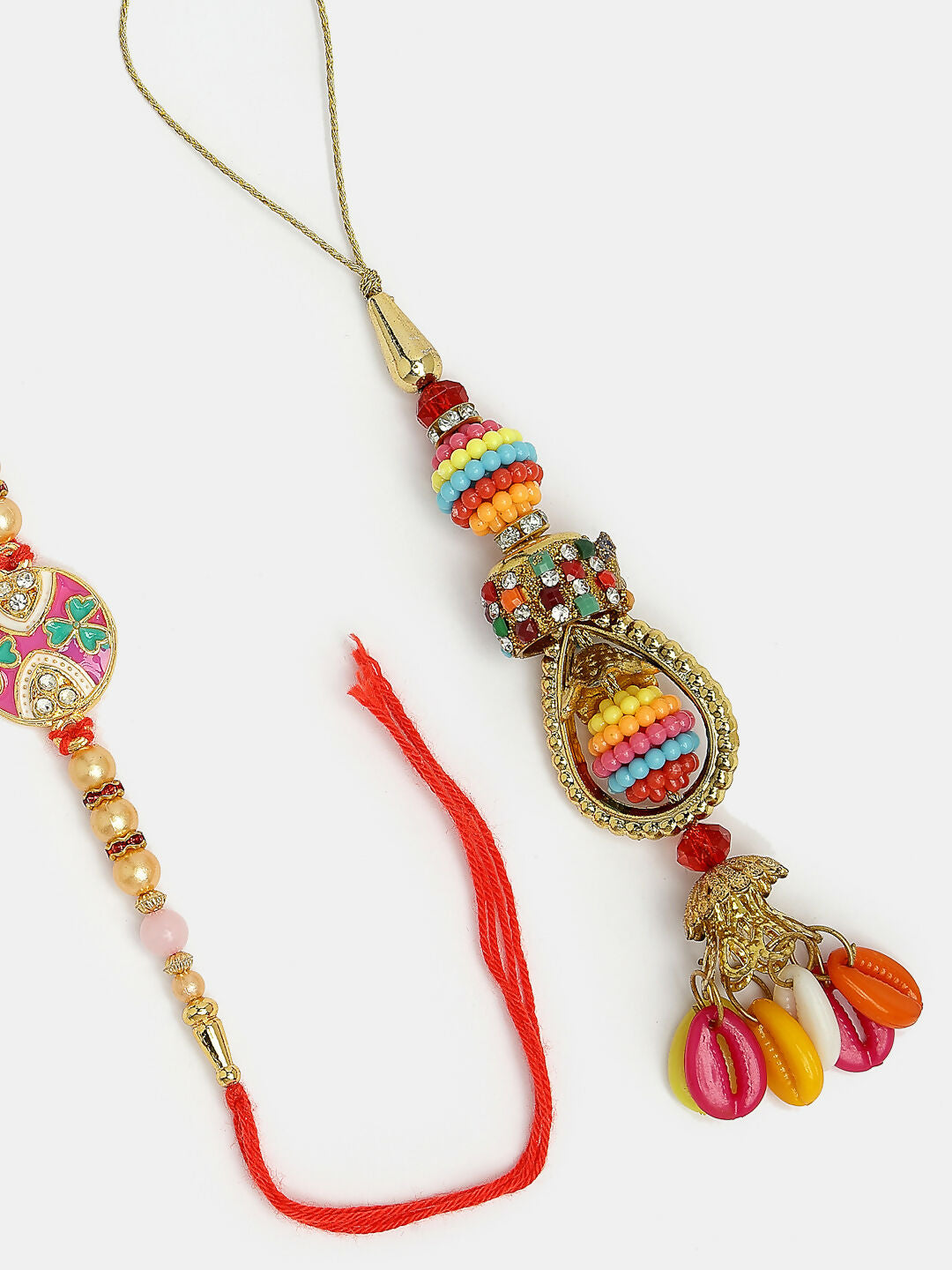 NVR Women & Men Set of 2 Multicolor Artificial beads Bhaiya Bhabhi Rakhi With Roli Chawal - Distacart
