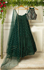 Jyoti Fashion Bottle Green Sequence Embroidery Georgette Designer Lehenga Choli with Dupatta