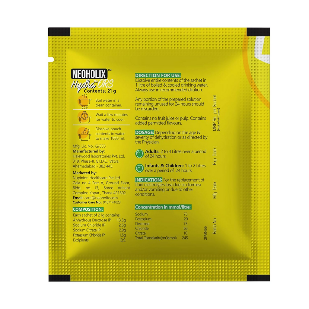 NeoHolix Hydra ORS Sachets Lemon Flavour - Distacart