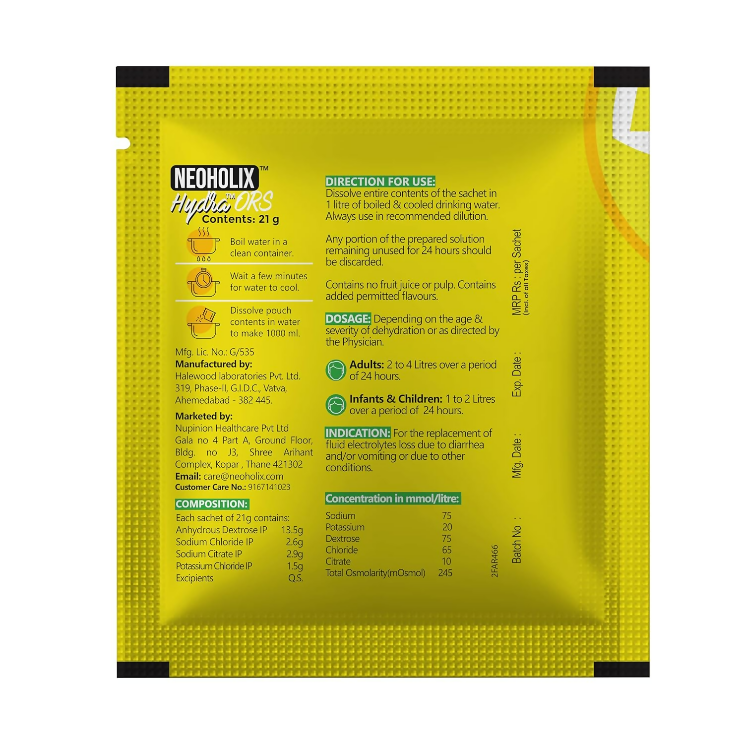 NeoHolix Hydra ORS Sachets Lemon Flavour - Distacart