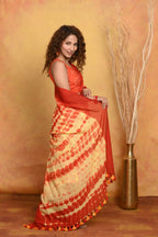 Very Much Indian Tie & Dye Handloom Mul Cotton Saree - Yellow Red - Distacart