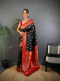 Joban Fashion Banarasi Black Woven Butti Soft Silk Saree - Distacart
