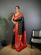 Joban Fashion Banarasi Black Woven Butti Soft Silk Saree - Distacart