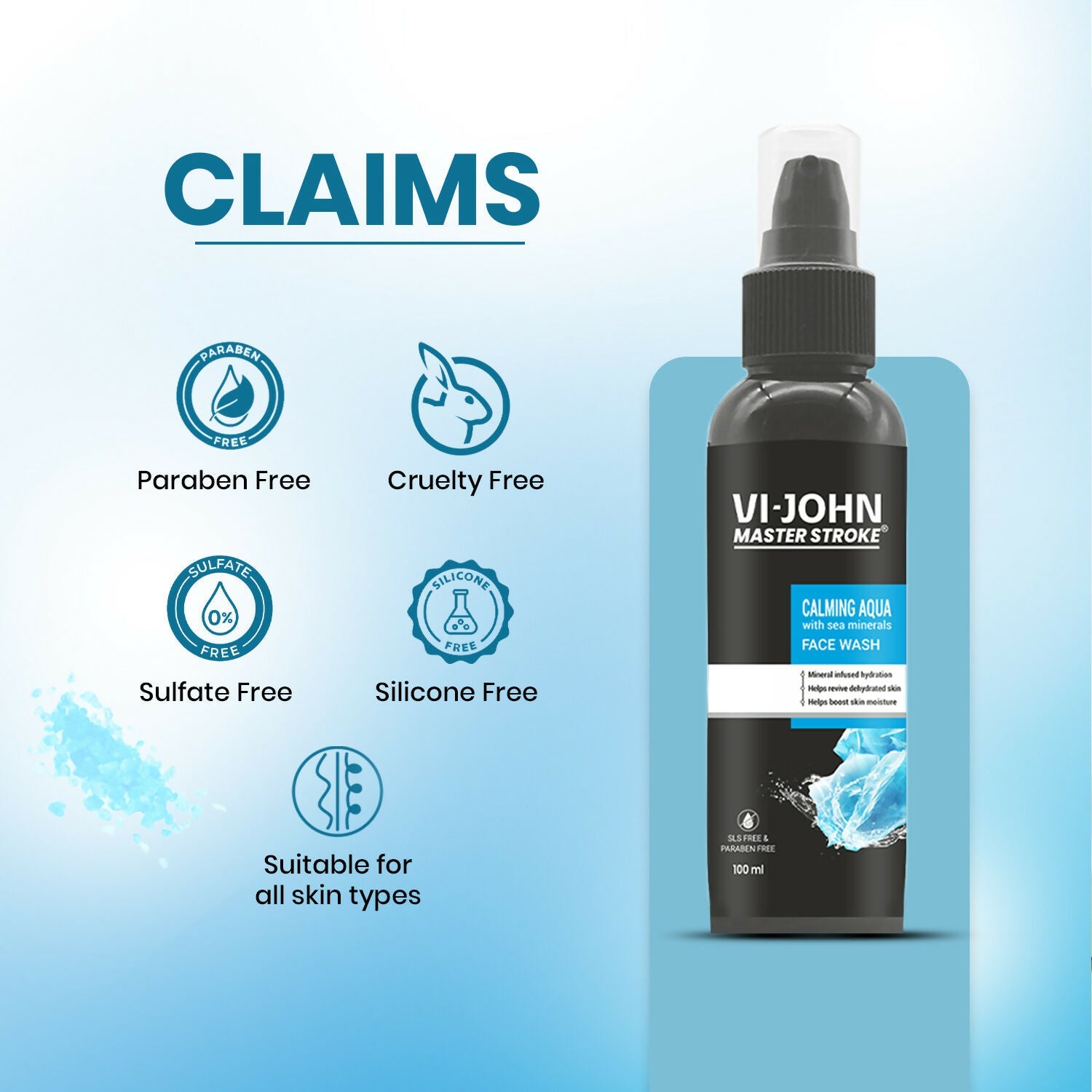 VI-JOHN Master Stroke Calming Aqua Face Wash Deep Hydration And Clearer Skin For All Skin Type