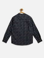 Manet Ethnic Full Sleeves Circle Printed Shirt - Black