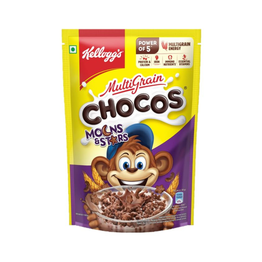 Kellogg's Multigrain Chocos Moons & Stars, High In Calcium & Protein,Essential Vitamins,Iron & Immuno Nutrients