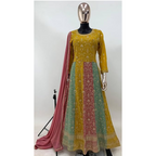 Teeya Creation Multi Colour Faux Georgette Heavy Embroidery Sequence Work Fully Stitched Salwar Suit (Gown & Dupatta)