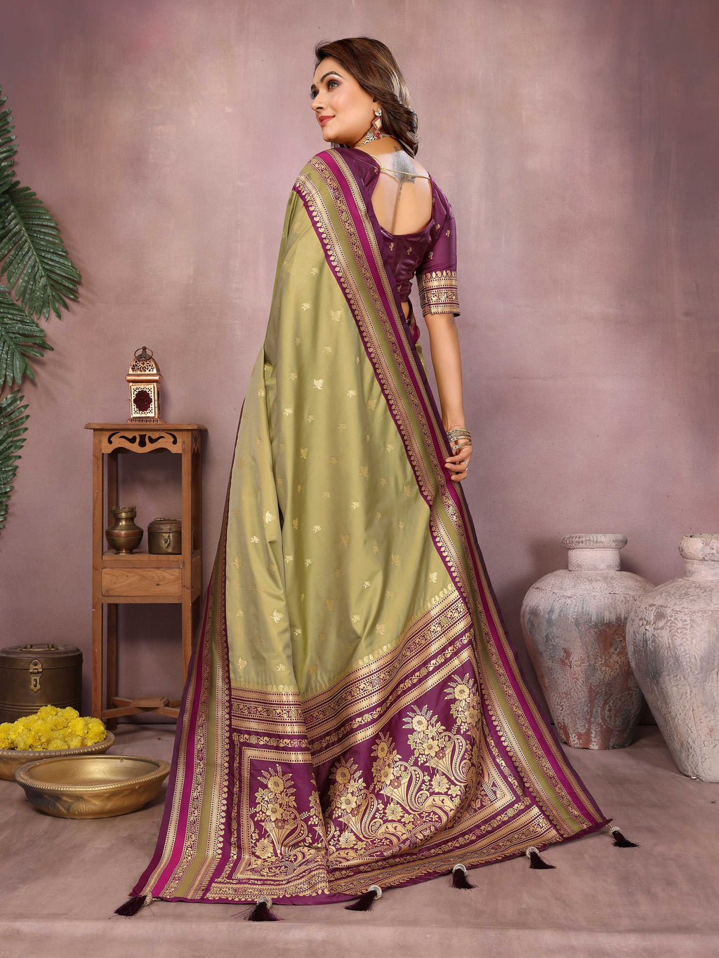 Aastha Fashion Mehndi Kalamkari Silk Weaving Saree - Distacart