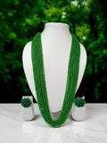 Inhanns Rangsaaz 20-Layer Luxe Long Beaded Necklace (With Optional Statement Earrings) - Green With Earring