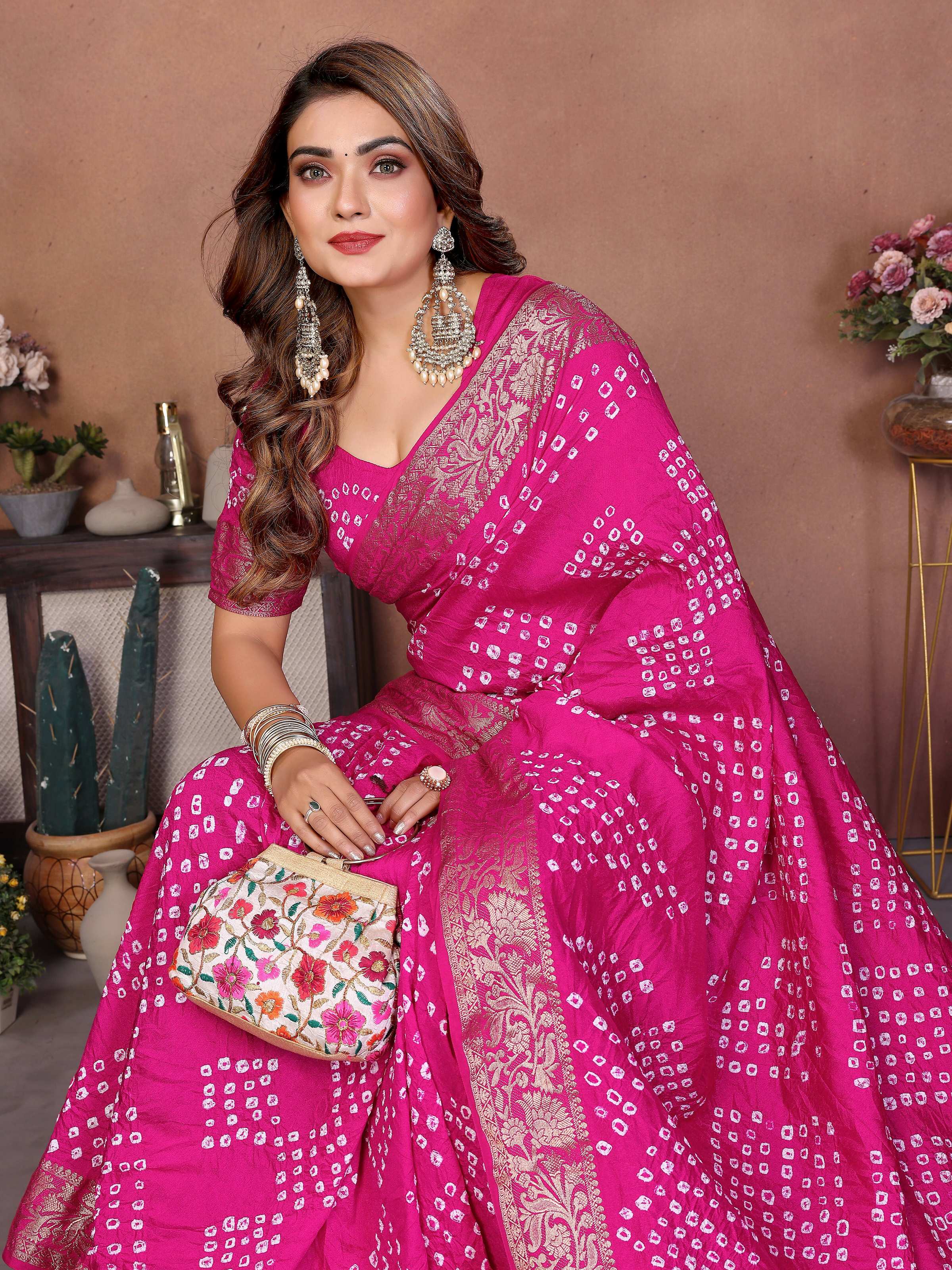 Aastha Fashion Pink Pure Dola Silk Handmade Original Bandhej Saree - Distacart