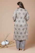 Miravan Women's Plus Size Beige Printed Gota Patti Pure Cotton Kurta With Palazzo