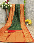 DEIANA'S Beautiful Designer Golden zari Soft Lichi Silk Saree - Green