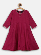 Ahalyaa Wine Poly Silk Curved Kids Kurta Palazzo Set With Bottom For Girls
