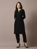 Myshka Women's Black Embroidered Cotton Straight Party Kurta Set