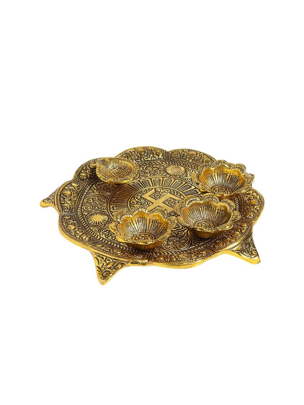 Golden Peacock Gold Toned Metallic Pooja Thali