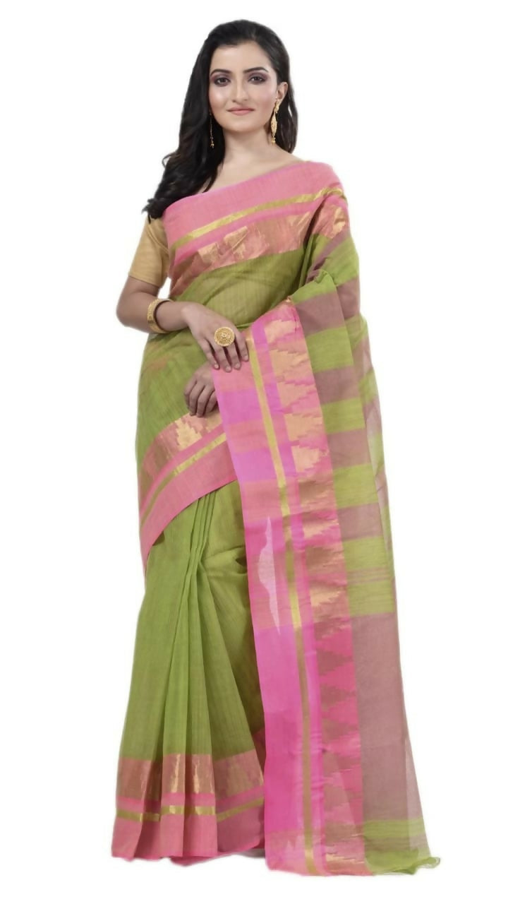 Exclusive Collection Green 100% Pure Cotton Tant Saree - Distacart