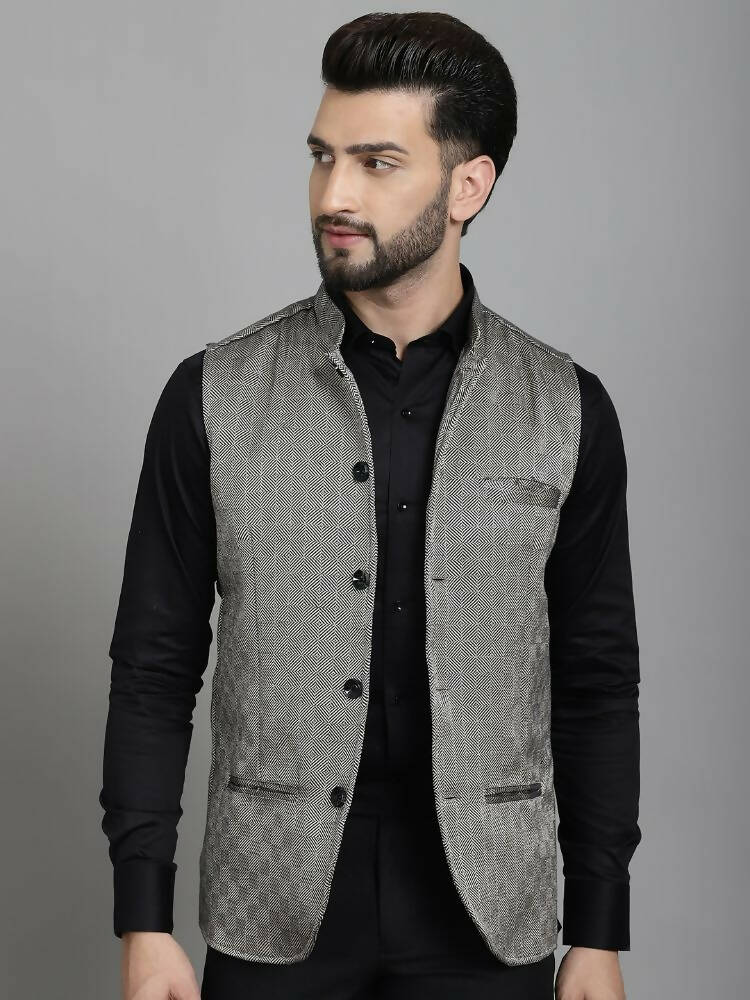 Even Apparels Nehru Jacket With Welt Pockets - Grey