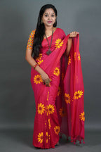 Exclusive Collection Red Pure Cotton Saree With Sunflower Design - Distacart