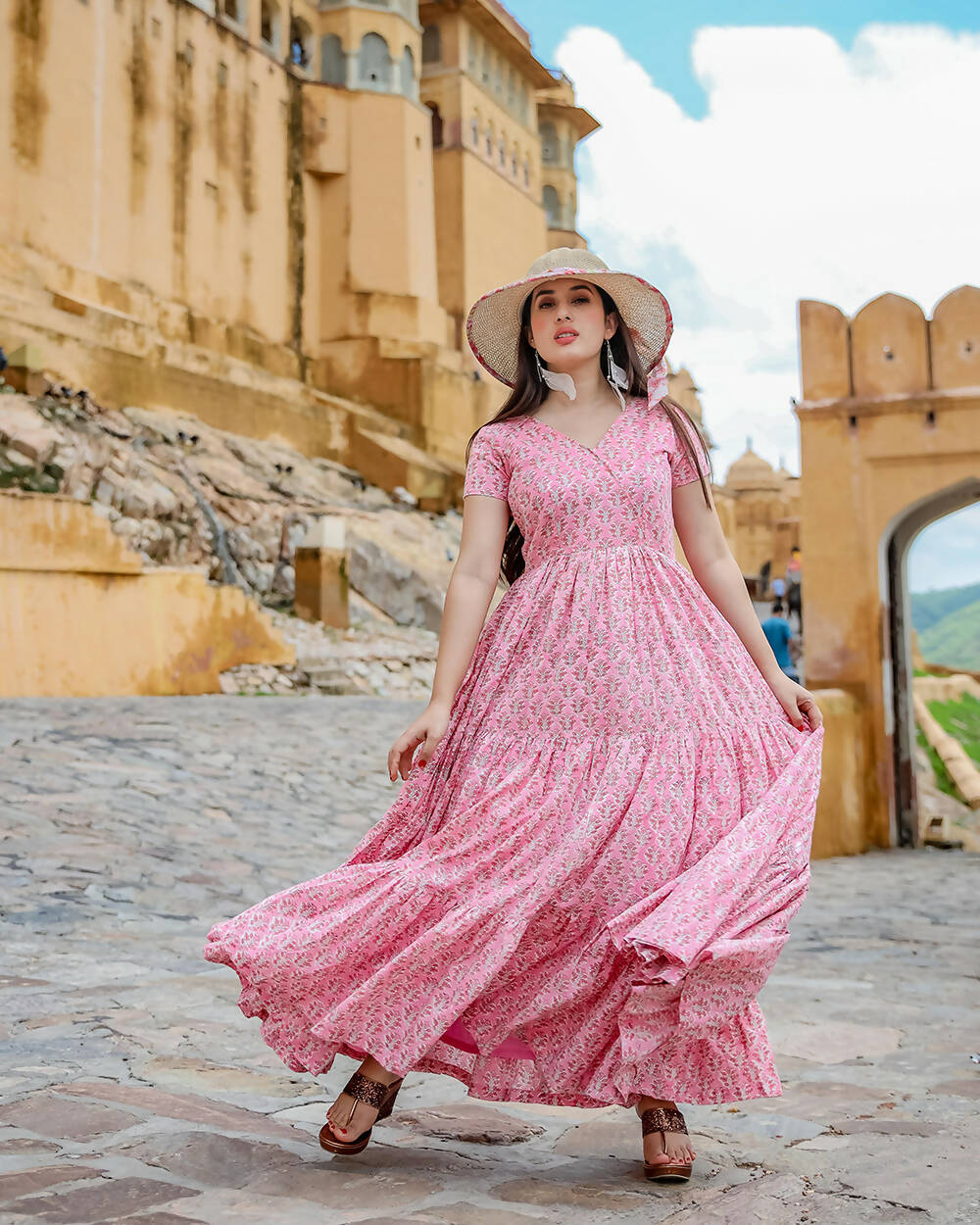 Designer Partywear Printed Pink Pure Maslin Gown - Anbazaar - Distacart