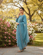 Teeya Creation Teal Color Natural Creap Silk Designer Fancy Party Wear Salwar Suit - Distacart