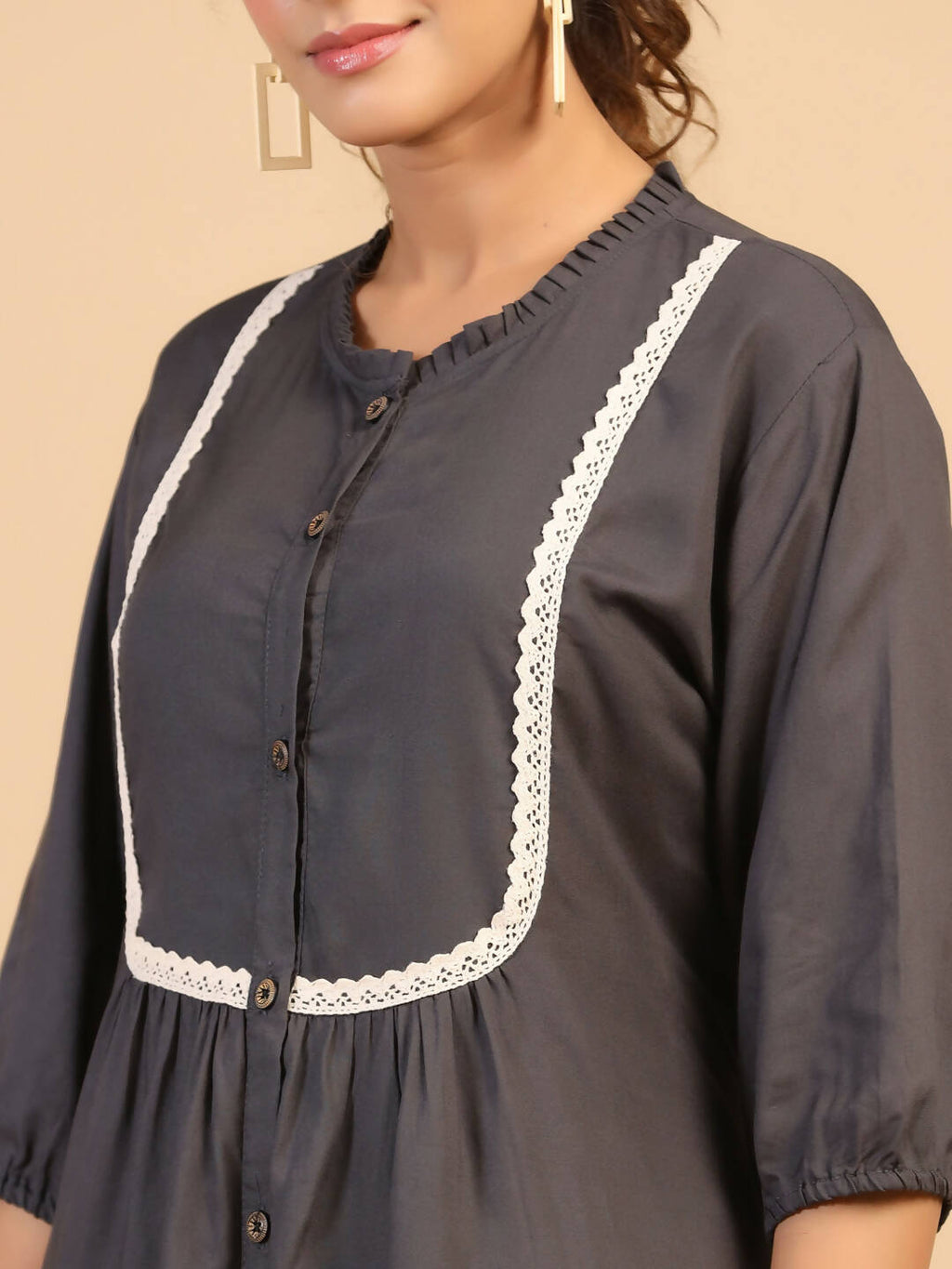 Womens Grey Rayon Solid Top - Keeva
