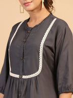 Womens Grey Rayon Solid Top - Keeva
