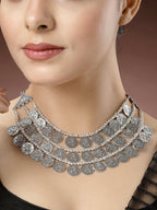 NVR Women's 3 Layered Artificial Beads German Silver Oxidised Necklace