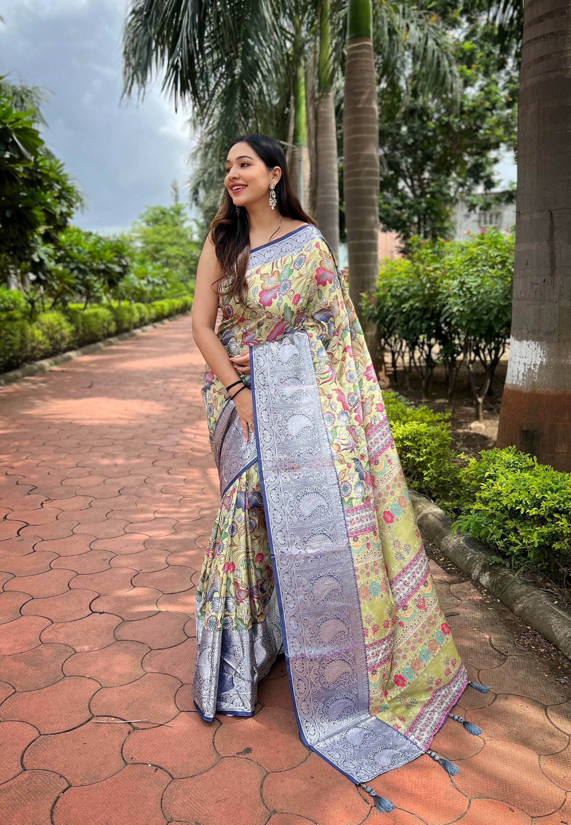 Vamsee Srivali Srivali -Navy Blue Pure Soft Tussar Dola Satin Silk Saree