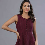 Juniper Women Wine Georgette Embroidered Peplum Tunic
