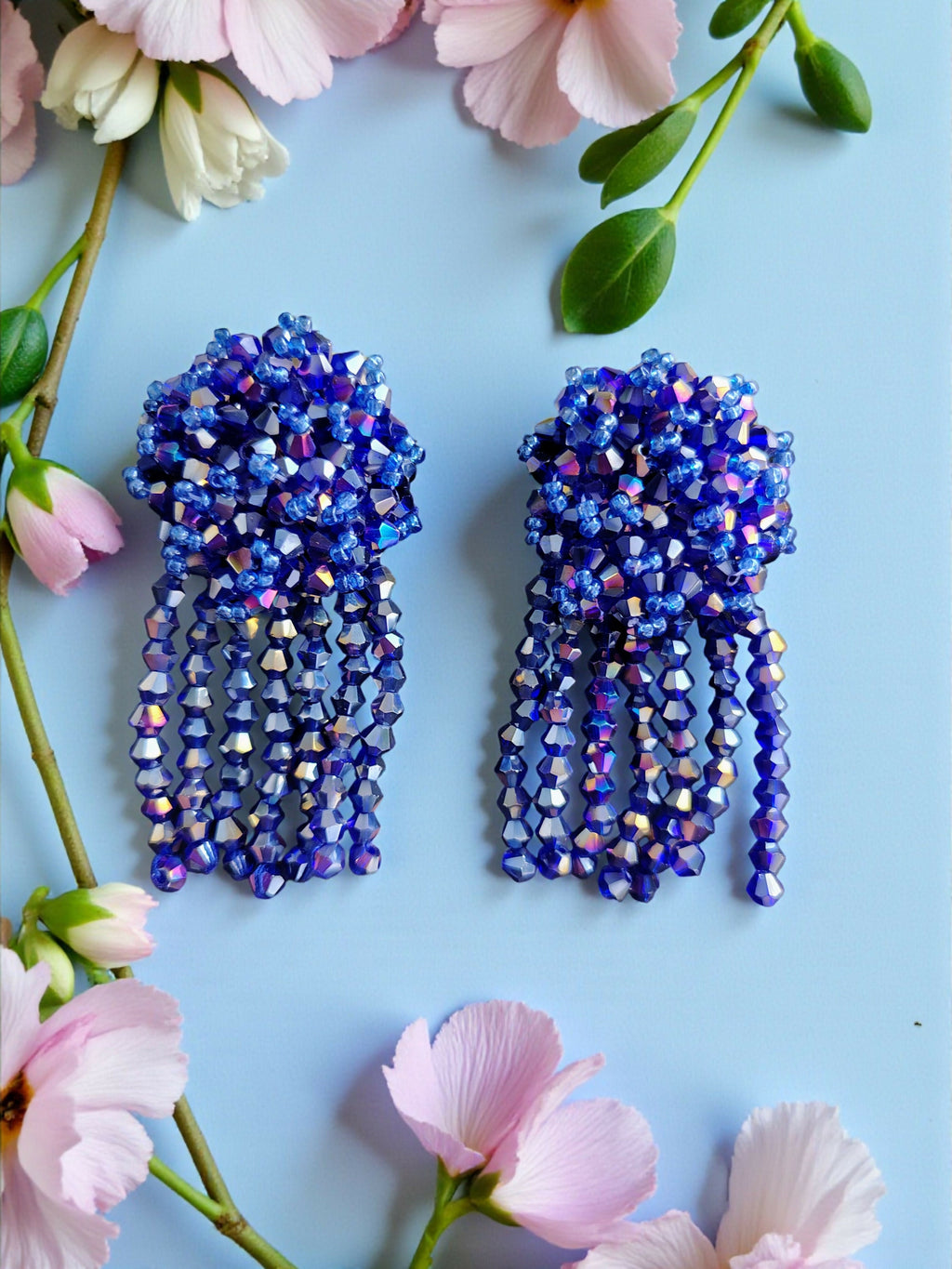 Inhanns Handmade Crystal Water Fall Earrings - Short - Blue Small - Distacart