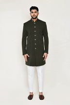 Joban Fashion Green Colored Terry Rayon Fabric Indo Western With Straight Fit Pant