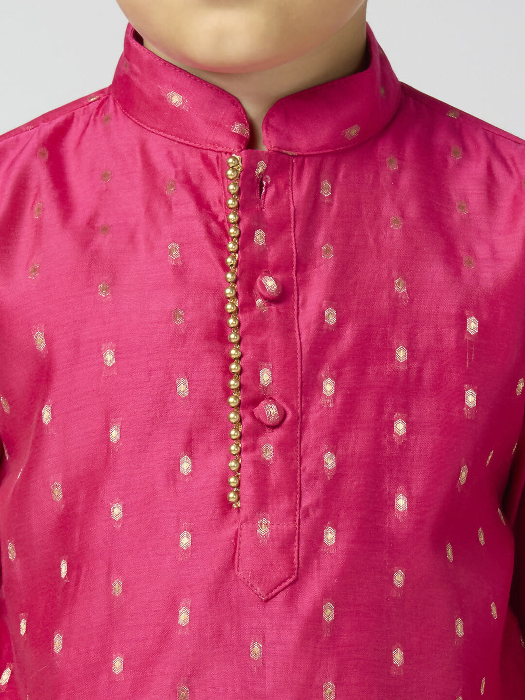 Joban Fashion Kids Island Full Sleeves Chanderi Kurta, Pyjama Set with Traditional Butta Work - Rani Pink - Distacart