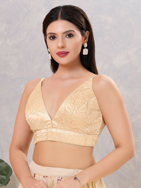 Joban Fashion Women Satin Blend Light-Gold Stitched Blouse