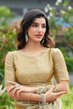 Vastranavya Beige Embroidery Work Shimmer Chiffon Saree with Unstitched Blouse - Distacart