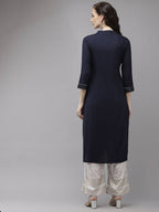 Yufta Women Navy Blue Regular Sequinned Kurta with Palazzo