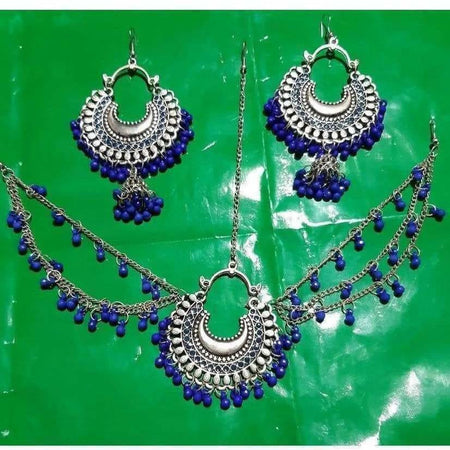 MS Fashion India Designer Blue Color Maang Tikka with Earrings For Women